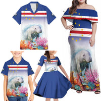 Cape Verde Manatee Family Matching Off Shoulder Maxi Dress and Hawaiian Shirt Coral Reef With Flag Style - Wonder Print Shop