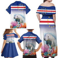 Cape Verde Manatee Family Matching Off Shoulder Maxi Dress and Hawaiian Shirt Coral Reef With Flag Style - Wonder Print Shop