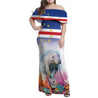 Cape Verde Manatee Family Matching Off Shoulder Maxi Dress and Hawaiian Shirt Coral Reef With Flag Style - Wonder Print Shop