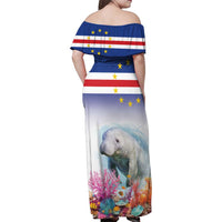 Cape Verde Manatee Family Matching Off Shoulder Maxi Dress and Hawaiian Shirt Coral Reef With Flag Style - Wonder Print Shop