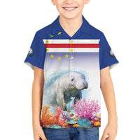 Cape Verde Manatee Family Matching Off Shoulder Short Dress and Hawaiian Shirt Coral Reef With Flag Style - Wonder Print Shop