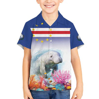 Cape Verde Manatee Family Matching Short Sleeve Bodycon Dress and Hawaiian Shirt Coral Reef With Flag Style - Wonder Print Shop