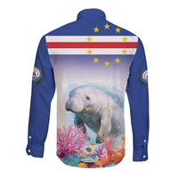 Cape Verde Manatee Long Sleeve Button Shirt Coral Reef With Flag Style - Wonder Print Shop