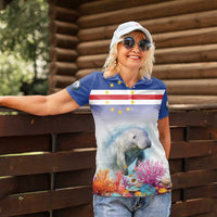 Cape Verde Manatee Women Polo Shirt Coral Reef With Flag Style - Wonder Print Shop