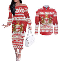 Monaco Christmas Couples Matching Off The Shoulder Long Sleeve Dress and Long Sleeve Button Shirt Joyeux Noel Coat Of Arms - Wonder Print Shop