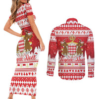 Monaco Christmas Couples Matching Short Sleeve Bodycon Dress and Long Sleeve Button Shirt Joyeux Noel Coat Of Arms - Wonder Print Shop