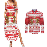 Monaco Christmas Couples Matching Summer Maxi Dress and Long Sleeve Button Shirt Joyeux Noel Coat Of Arms - Wonder Print Shop