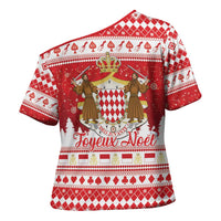 Monaco Christmas Cross Shoulder Shirt Joyeux Noel Coat Of Arms - Wonder Print Shop