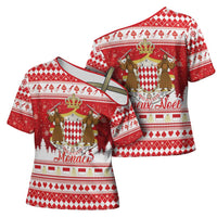 Monaco Christmas Cross Shoulder Shirt Joyeux Noel Coat Of Arms - Wonder Print Shop