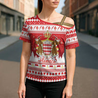 Monaco Christmas Cross Shoulder Shirt Joyeux Noel Coat Of Arms - Wonder Print Shop