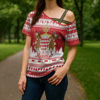 Monaco Christmas Cross Shoulder Shirt Joyeux Noel Coat Of Arms - Wonder Print Shop