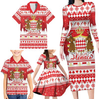 Monaco Christmas Family Matching Long Sleeve Bodycon Dress and Hawaiian Shirt Joyeux Noel Coat Of Arms - Wonder Print Shop
