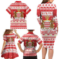 Monaco Christmas Family Matching Long Sleeve Bodycon Dress and Hawaiian Shirt Joyeux Noel Coat Of Arms - Wonder Print Shop