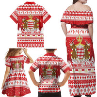 Monaco Christmas Family Matching Off Shoulder Maxi Dress and Hawaiian Shirt Joyeux Noel Coat Of Arms - Wonder Print Shop