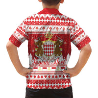 Monaco Christmas Family Matching Short Sleeve Bodycon Dress and Hawaiian Shirt Joyeux Noel Coat Of Arms - Wonder Print Shop