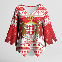 Monaco Christmas Kimono Sleeve Blouse Joyeux Noel Coat Of Arms - Wonder Print Shop