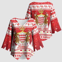 Monaco Christmas Kimono Sleeve Blouse Joyeux Noel Coat Of Arms - Wonder Print Shop