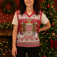 Monaco Christmas Knitted V-Neck Vest Joyeux Noel Coat Of Arms - Wonder Print Shop
