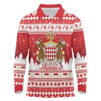 Monaco Christmas Long Sleeve Polo Shirt Joyeux Noel Coat Of Arms - Wonder Print Shop