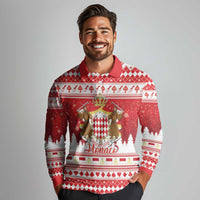 Monaco Christmas Long Sleeve Polo Shirt Joyeux Noel Coat Of Arms - Wonder Print Shop