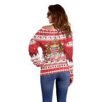 Monaco Christmas Off Shoulder Sweater Joyeux Noel Coat Of Arms - Wonder Print Shop