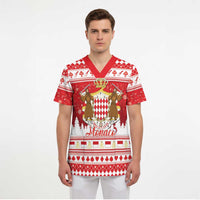 Monaco Christmas Scrub Top Joyeux Noel Coat Of Arms - Wonder Print Shop