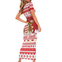 Monaco Christmas Short Sleeve Bodycon Dress Joyeux Noel Coat Of Arms - Wonder Print Shop