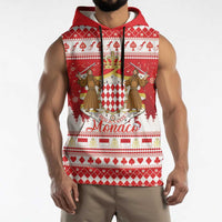 Monaco Christmas Sleeveless Hoodie Joyeux Noel Coat Of Arms - Wonder Print Shop
