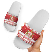 Monaco Christmas Slide Sandals Joyeux Noel Coat Of Arms - Wonder Print Shop