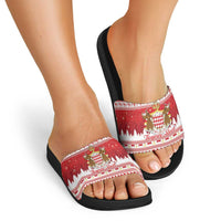 Monaco Christmas Slide Sandals Joyeux Noel Coat Of Arms - Wonder Print Shop