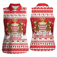 Monaco Christmas Women Sleeveless Polo Shirt Joyeux Noel Coat Of Arms - Wonder Print Shop