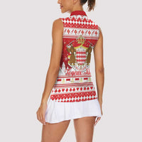 Monaco Christmas Women Sleeveless Polo Shirt Joyeux Noel Coat Of Arms - Wonder Print Shop