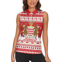 Monaco Christmas Women Sleeveless Polo Shirt Joyeux Noel Coat Of Arms - Wonder Print Shop