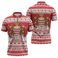 Monaco Christmas Zipper Polo Shirt Joyeux Noel Coat Of Arms - Wonder Print Shop
