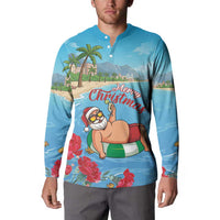 Monaco Christmas Button Sweatshirt Swimming Santa Claus - Wonder Print Shop