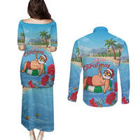 Monaco Christmas Couples Matching Puletasi and Long Sleeve Button Shirt Swimming Santa Claus - Wonder Print Shop