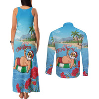 Monaco Christmas Couples Matching Tank Maxi Dress and Long Sleeve Button Shirt Swimming Santa Claus - Wonder Print Shop