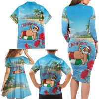 Monaco Christmas Family Matching Long Sleeve Bodycon Dress and Hawaiian Shirt Swimming Santa Claus - Wonder Print Shop