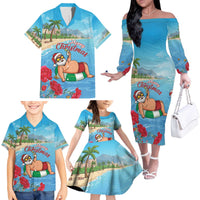 Monaco Christmas Family Matching Off The Shoulder Long Sleeve Dress and Hawaiian Shirt Swimming Santa Claus - Wonder Print Shop