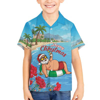 Monaco Christmas Family Matching Off Shoulder Maxi Dress and Hawaiian Shirt Swimming Santa Claus - Wonder Print Shop