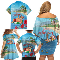 Monaco Christmas Family Matching Off Shoulder Short Dress and Hawaiian Shirt Swimming Santa Claus - Wonder Print Shop