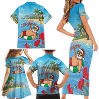 Monaco Christmas Family Matching Short Sleeve Bodycon Dress and Hawaiian Shirt Swimming Santa Claus - Wonder Print Shop