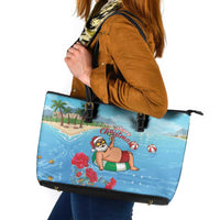 Monaco Christmas Leather Tote Bag Swimming Santa Claus - Wonder Print Shop