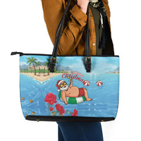 Monaco Christmas Leather Tote Bag Swimming Santa Claus - Wonder Print Shop