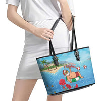 Monaco Christmas Leather Tote Bag Swimming Santa Claus - Wonder Print Shop
