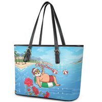 Monaco Christmas Leather Tote Bag Swimming Santa Claus - Wonder Print Shop