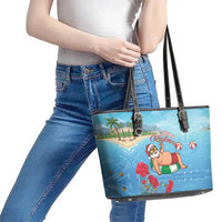 Monaco Christmas Leather Tote Bag Swimming Santa Claus - Wonder Print Shop