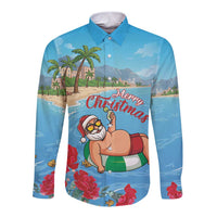 Monaco Christmas Long Sleeve Button Shirt Swimming Santa Claus - Wonder Print Shop