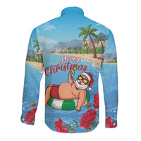 Monaco Christmas Long Sleeve Button Shirt Swimming Santa Claus - Wonder Print Shop