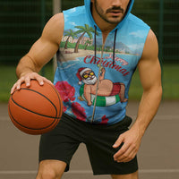 Monaco Christmas Sleeveless Zip Hoodie Swimming Santa Claus - Wonder Print Shop